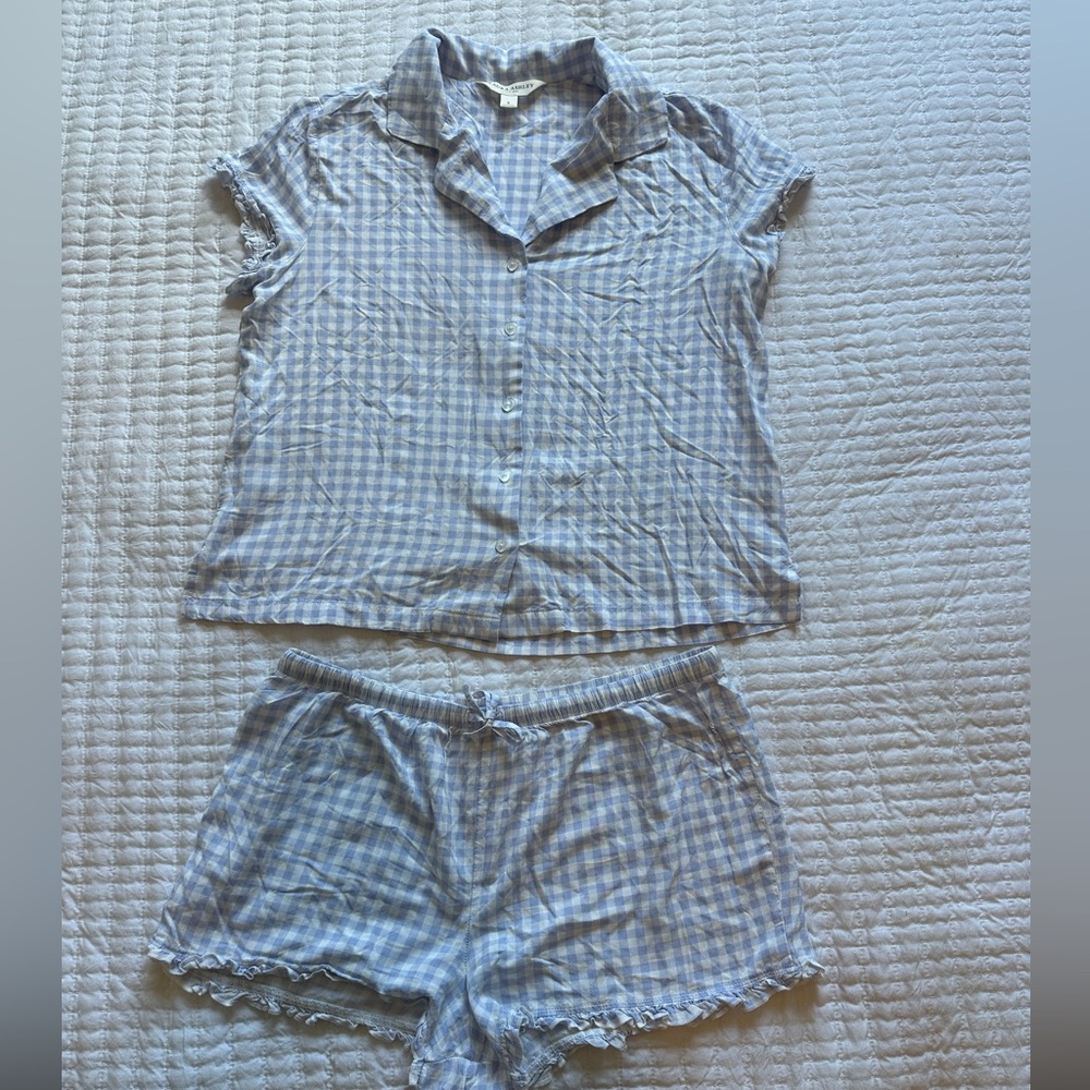 Laura Ashley Light Blue Checkered Pajama Set